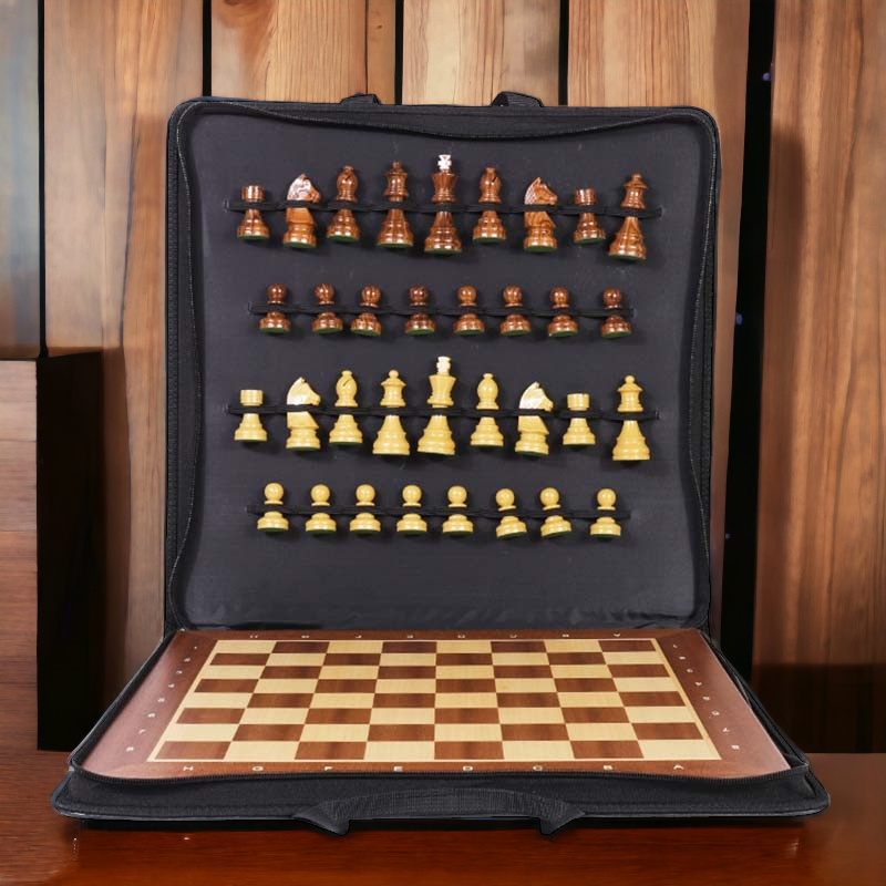 A Professional Staunton Wooden Chess Set On A White Background