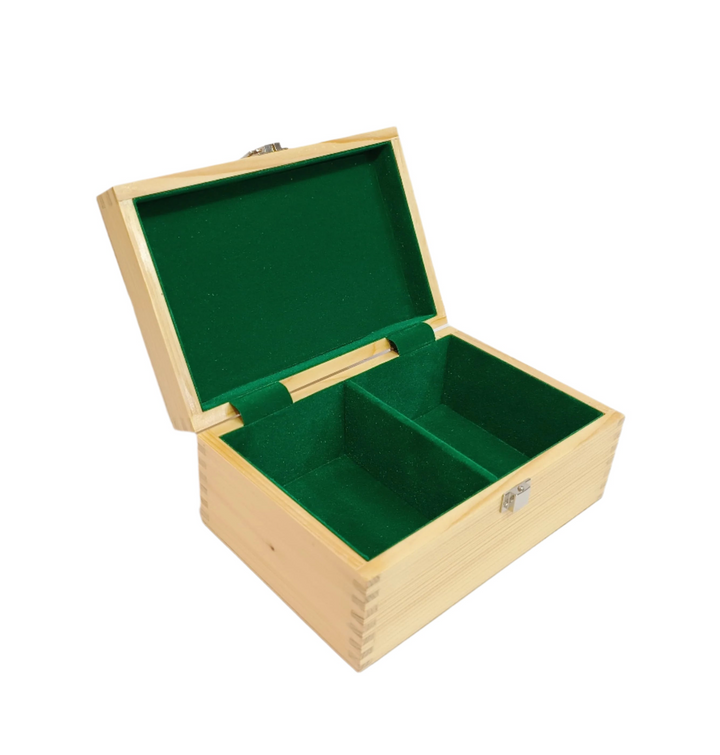 קופסת אחסון שחמט מעץ אורן עם פנים קטיפה