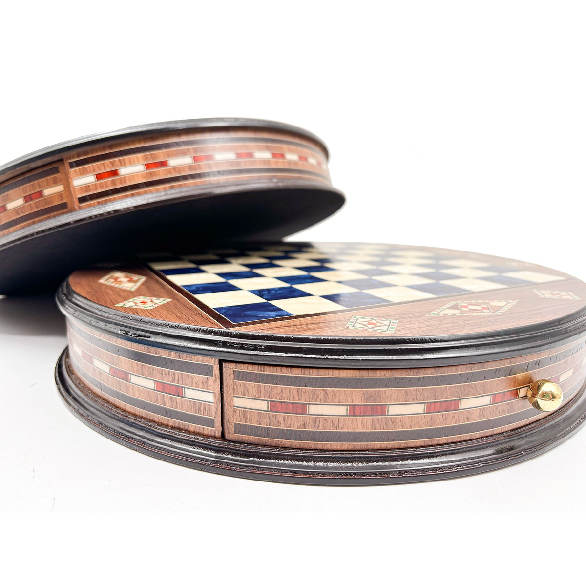 Luxury Round Rosewood & Walnut Chess Set With Metal Pieces My Chess Sets