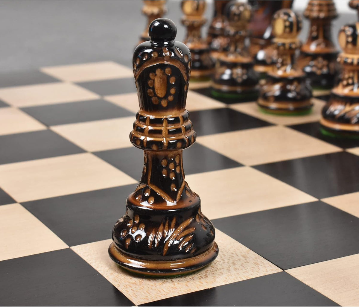 Russian Zagreb Chess Pieces Only Chess Set Burnt Boxwood Carved Wooden Chess Set, 3.9" King, Luxury Weighted Chess Pieces My Chess Sets