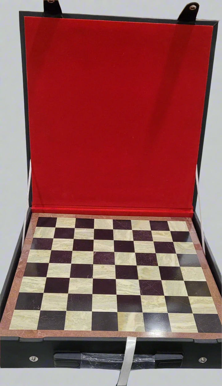 לוח שחמט יוקרתי משיש עם קופסת אחסון מקטיפה