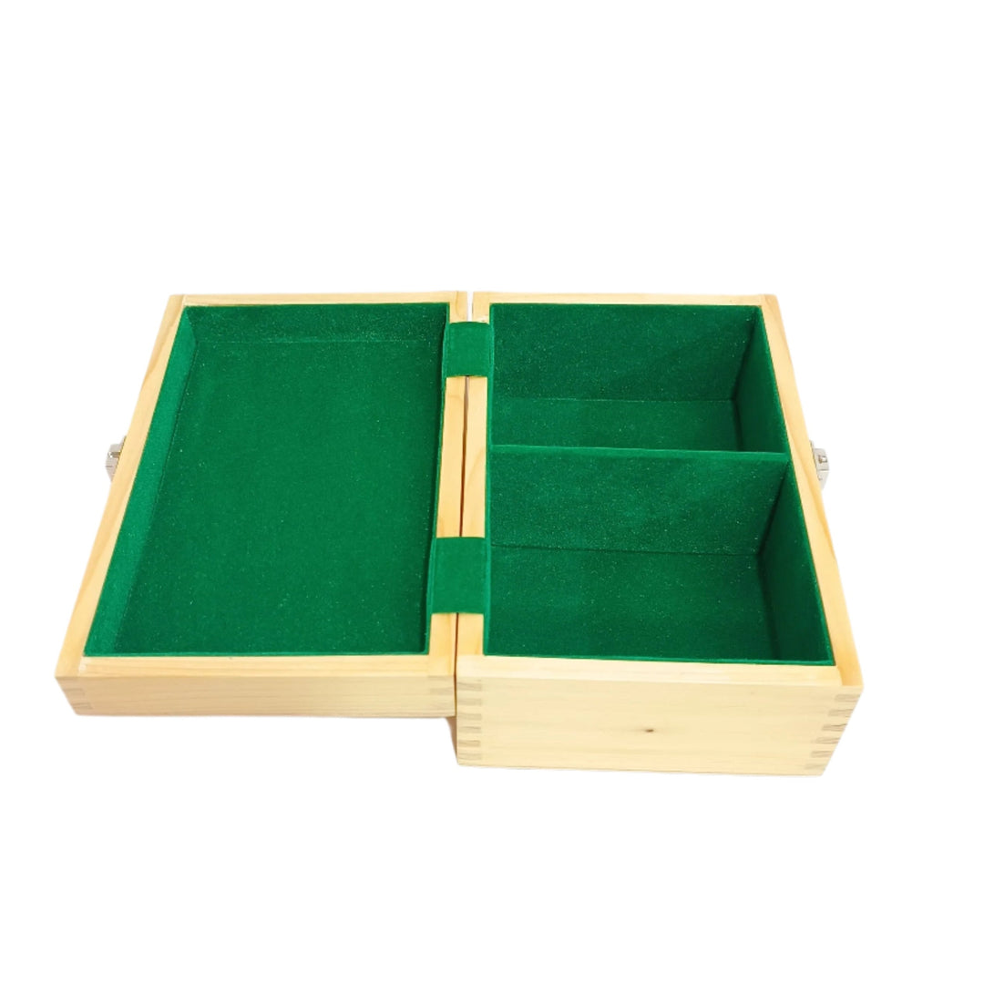 קופסת אחסון שחמט מעץ אורן עם פנים קטיפה