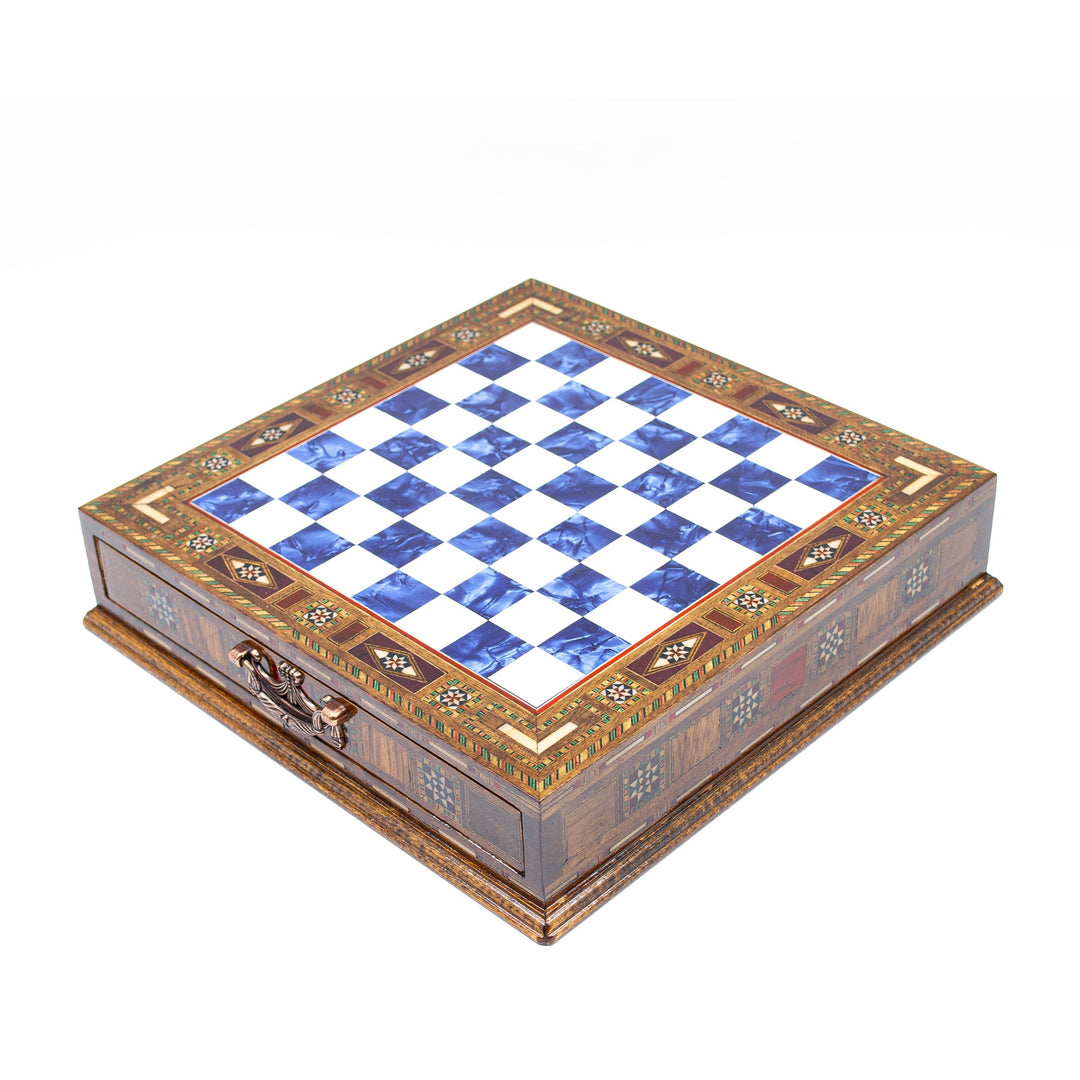 לוח שחמט יוקרתי עם מגירת אחסון - כחול