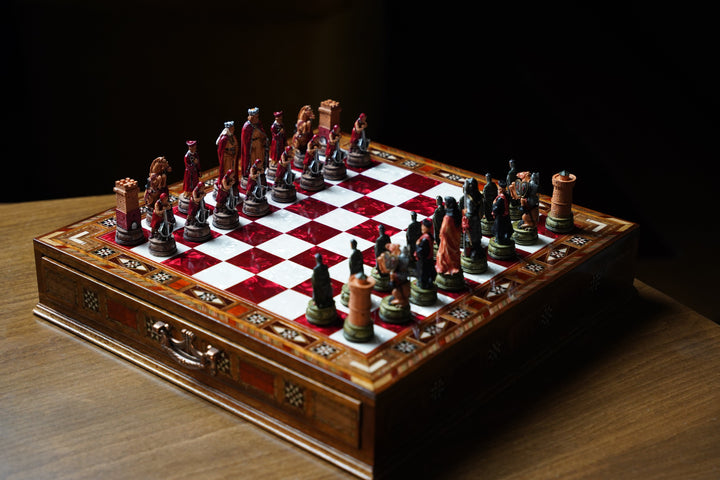 Luxury Wooden Camelot Themed Chess Set With Storage Units