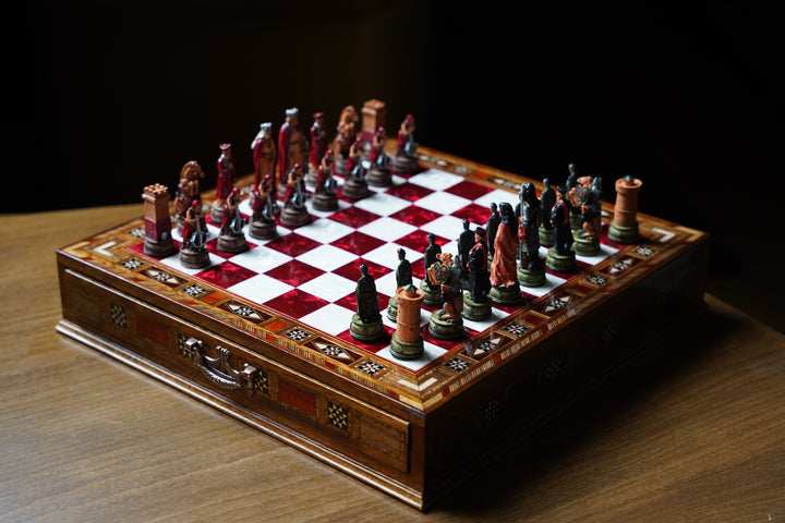 Luxury Wooden Camelot Themed Chess Set With Storage Units