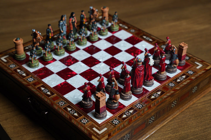 Luxury Wooden Camelot Themed Chess Set With Storage Units