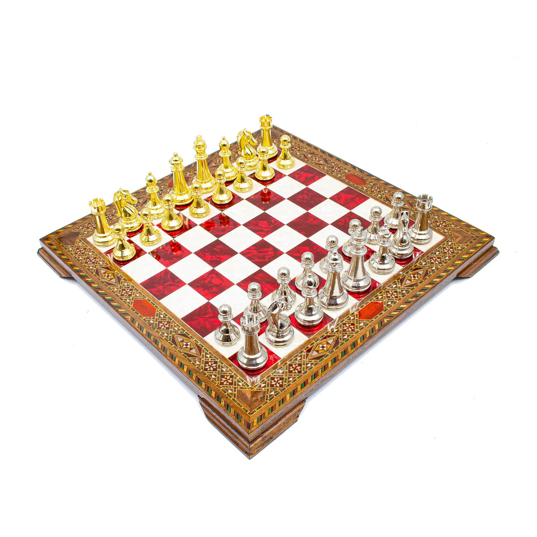 Mosaic Wooden Chess Board with Classic Chess PiecesMy Chess Sets