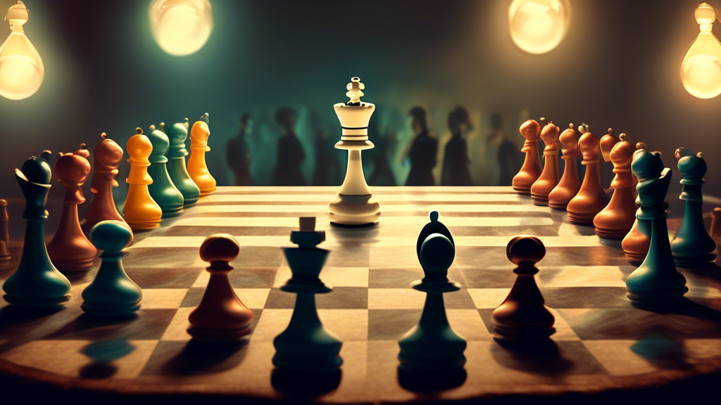 An artistic depiction of a vintage chessboard under soft, mystical lighting highlighting the moment a pawn captures another pawn using the en passant move, surrounded by curious spectators represented