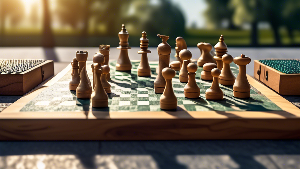 A detailed and interactive image of an innovative chess set designed for visually impaired players. The chess pieces are tactile with unique textures on each, and the board features raised squares and