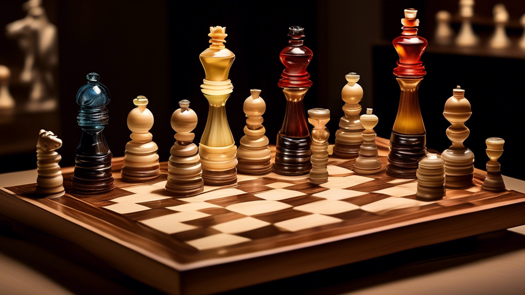 An elegant showroom displaying an array of top chess board brands, featuring beautifully crafted wooden and glass chess sets designed for enthusiasts and professionals, with chess pieces styled in med