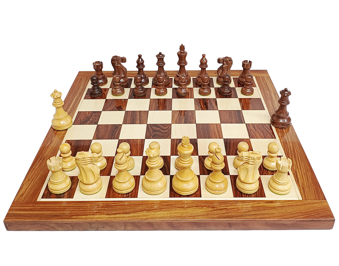 Luxury Staunton chess bundle with handcrafted golden rosewood chessboard and professional weighted chess pieces.