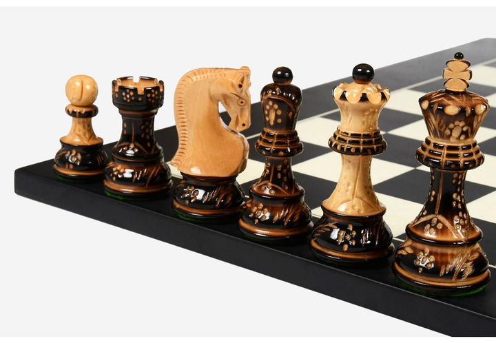 Russian Zagreb Chess Pieces Only Chess Set Burnt Boxwood Carved Wooden Chess Set, 3.9" King, Luxury Weighted Chess Pieces My Chess Sets