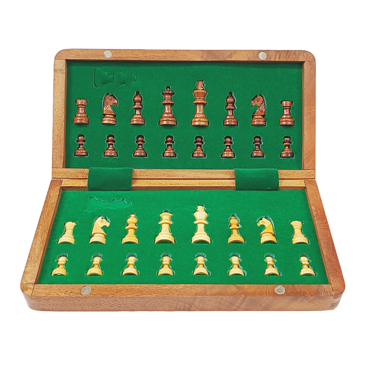 Magnetic Travel Chess Set - 10" & 12" Folding Board in Golden Rosewood & Maple - My Chess Sets