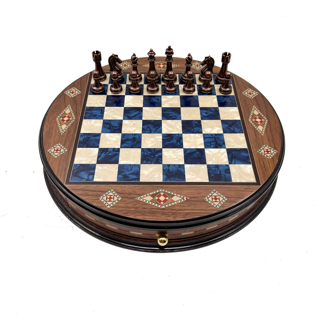 Luxury Round Rosewood & Walnut Chess Set With Metal Pieces My Chess Sets