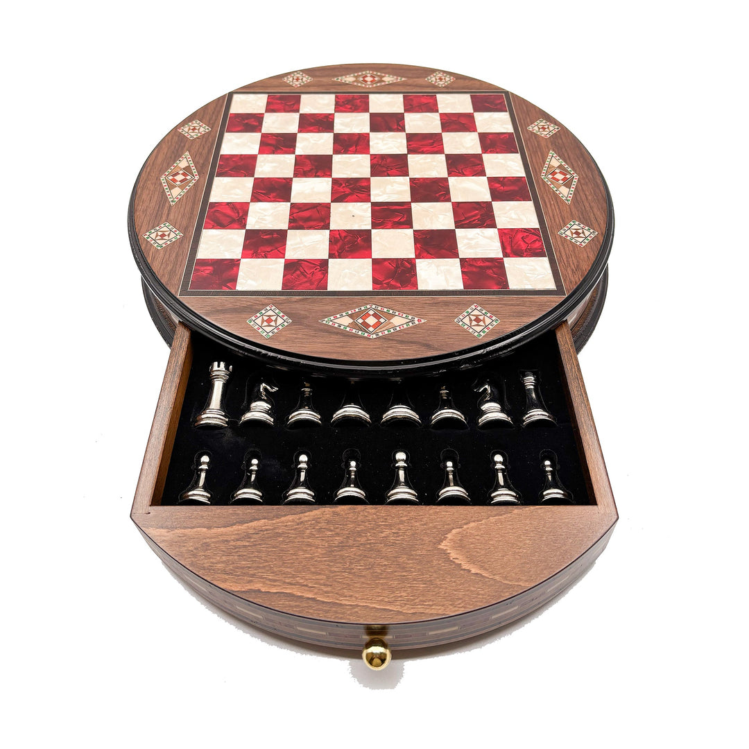 Luxury Round Rosewood & Walnut Chess Set With Metal Pieces My Chess Sets