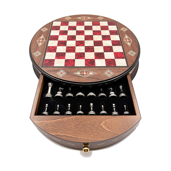 Luxury Round Rosewood & Walnut Chess Set With Metal Pieces My Chess Sets
