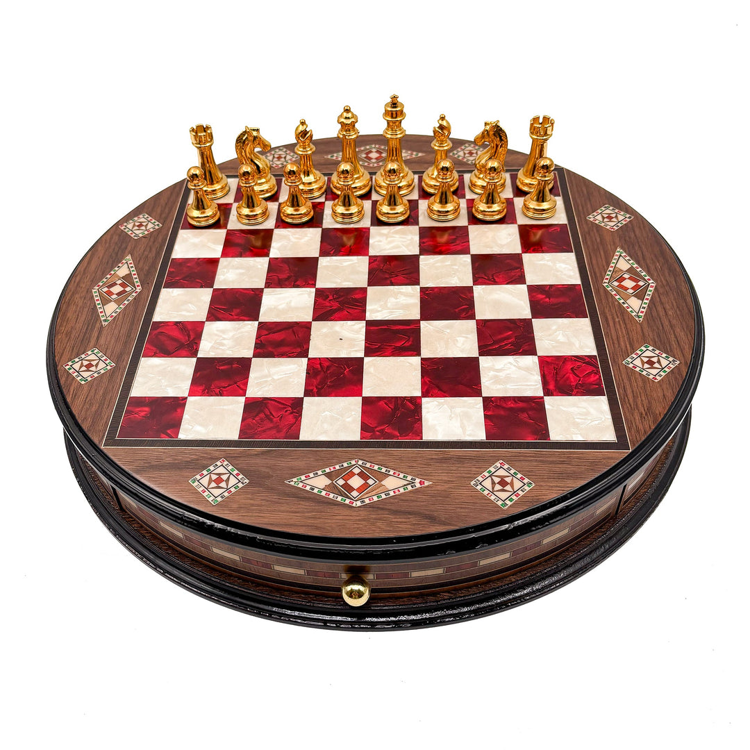 Luxury Round Rosewood & Walnut Chess Set With Metal Pieces My Chess Sets