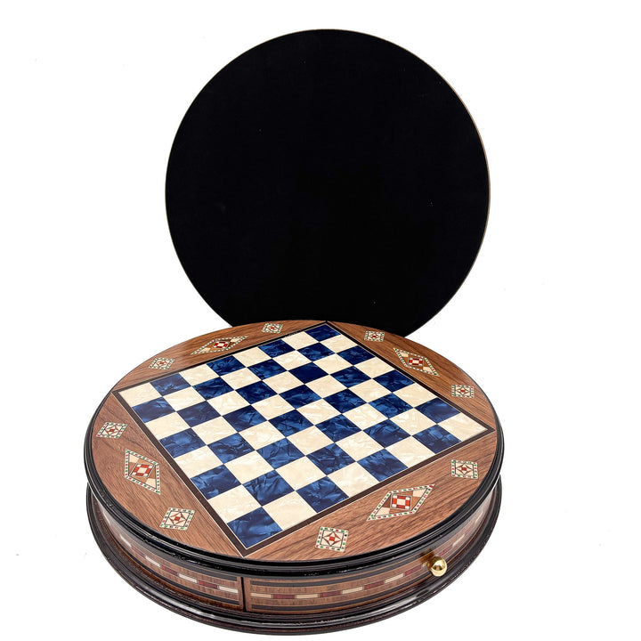 Luxury Round Rosewood & Walnut Chess Set With Metal Pieces My Chess Sets