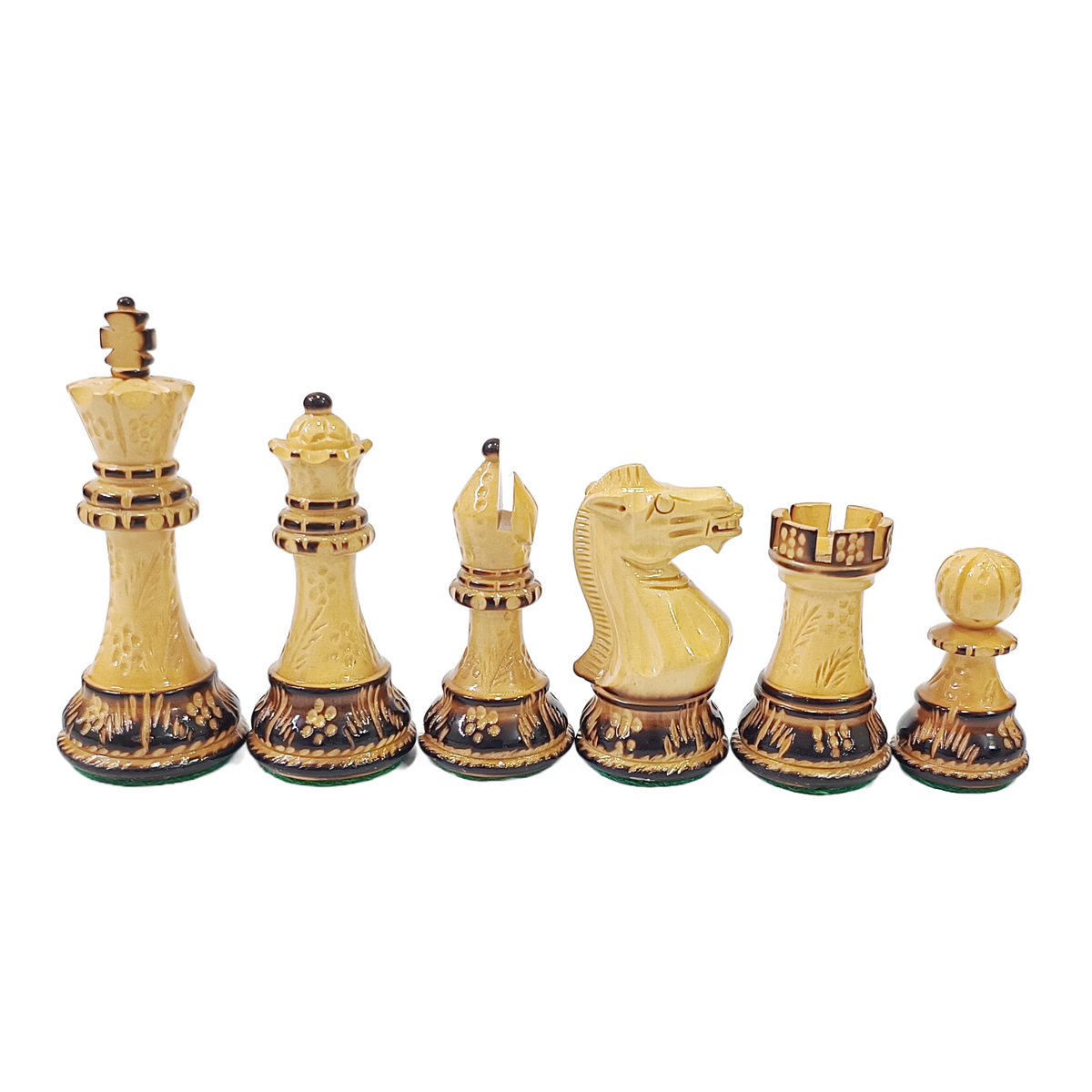 Classic Staunton Burnt Boxwood Professional Chess Pieces - Hand Carved - 3.9" King