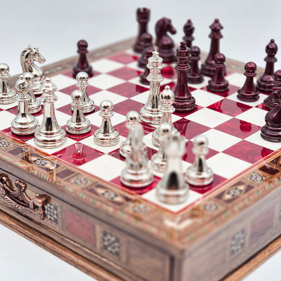 Handmade Luxury Chess Set With Storage - Platinum & Silver My Chess Sets