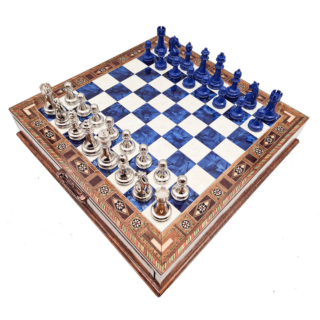 Handmade Luxury Chess Set With Storage - Blue & Silver My Chess Sets