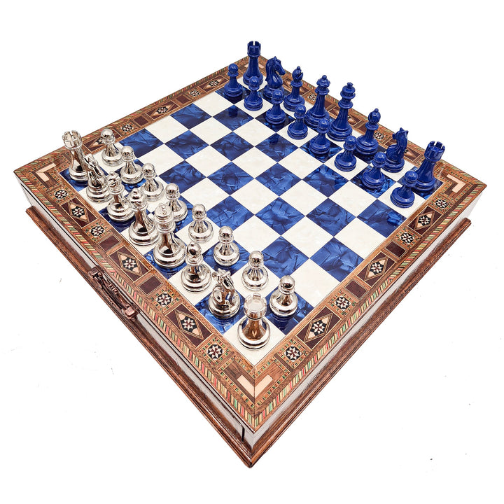 Handmade Luxury Chess Set With Storage - Blue & Silver My Chess Sets