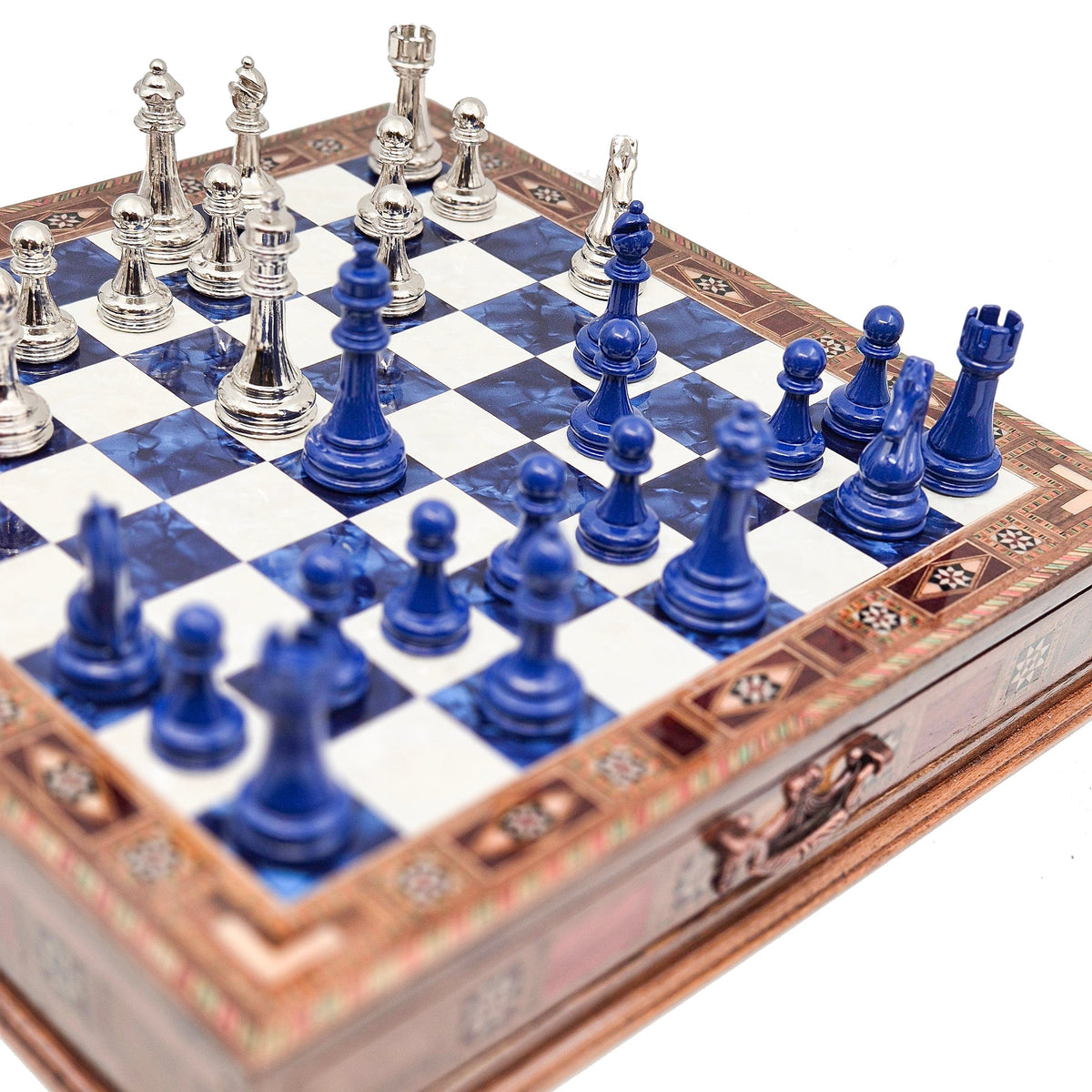 Handmade Luxury Chess Set With Storage - Blue & Silver My Chess Sets