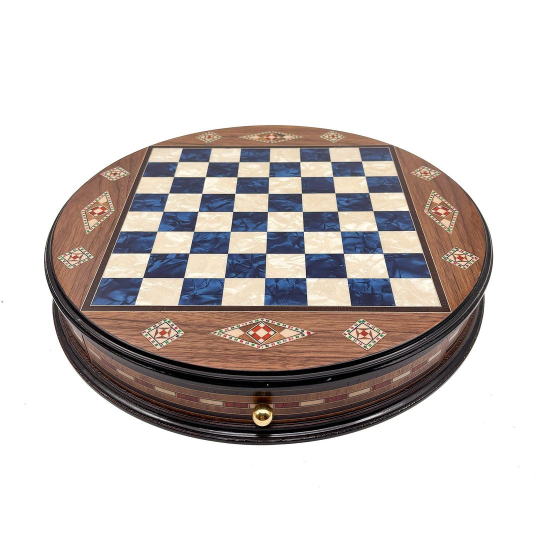 Luxury Round Rosewood & Walnut Chess Set With Metal Pieces My Chess Sets