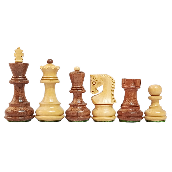 Set of wooden chess pieces on a white background