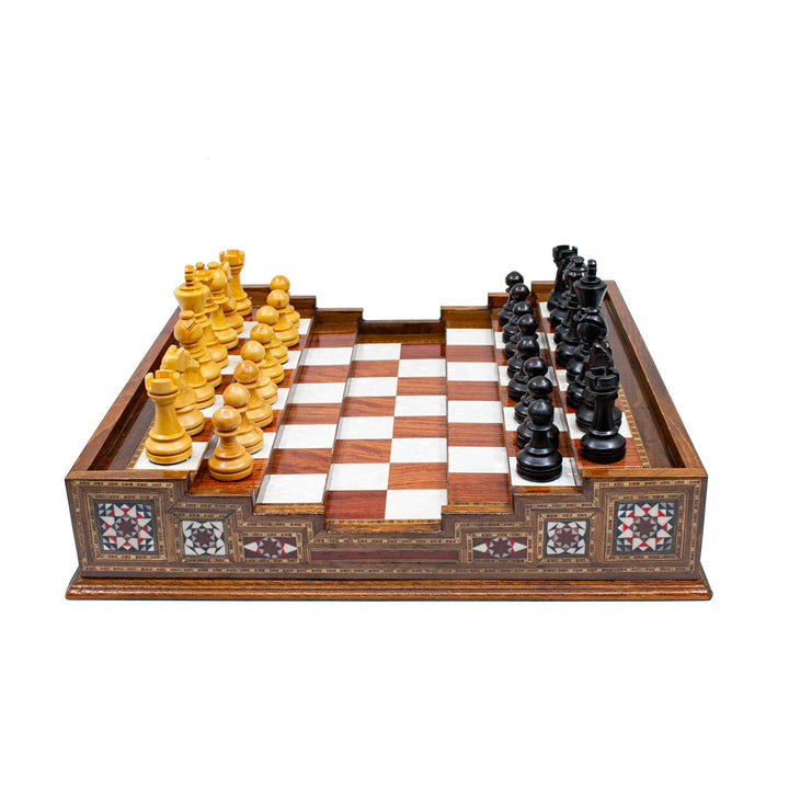 Hand Made Unique Arena Luxury Staunton Chess Set - Stairs Chess Board