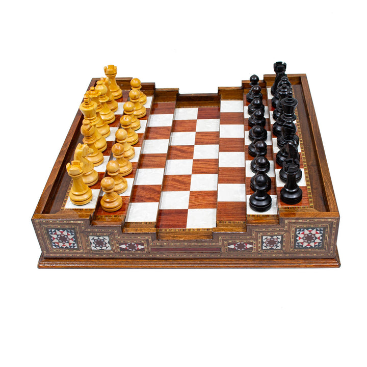 Hand Made Unique Arena Luxury Staunton Chess Set - Stairs Chess Board