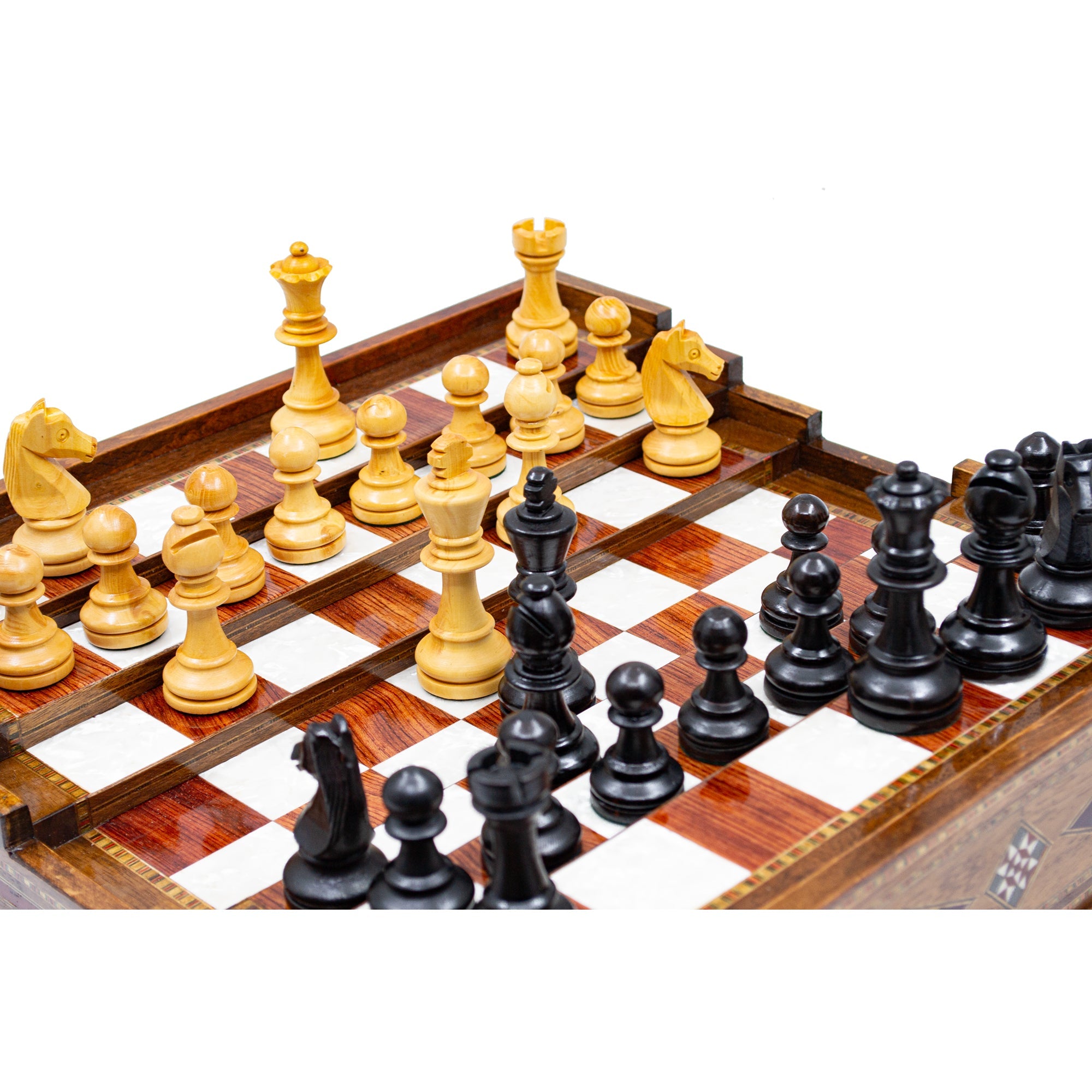 Hand Made Unique Arena Luxury Staunton Chess Set - Stairs Chess Board