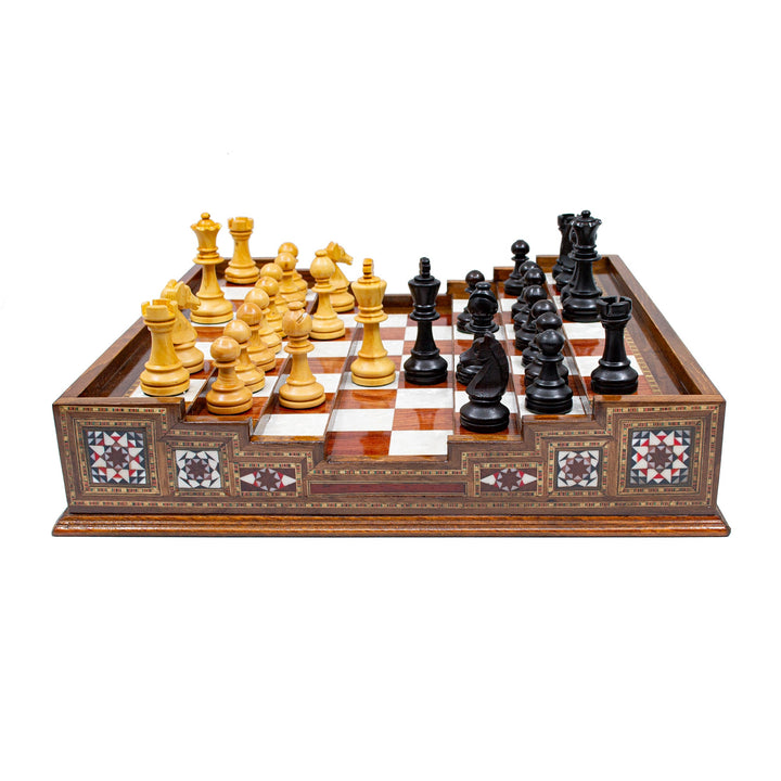 Hand Made Unique Arena Luxury Staunton Chess Set - Stairs Chess Board