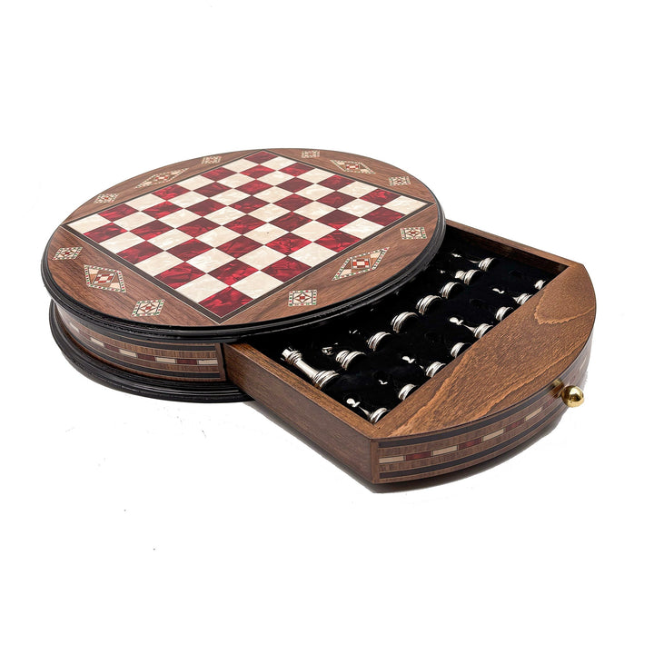 Luxury Round Rosewood & Walnut Chess Set With Metal Pieces My Chess Sets