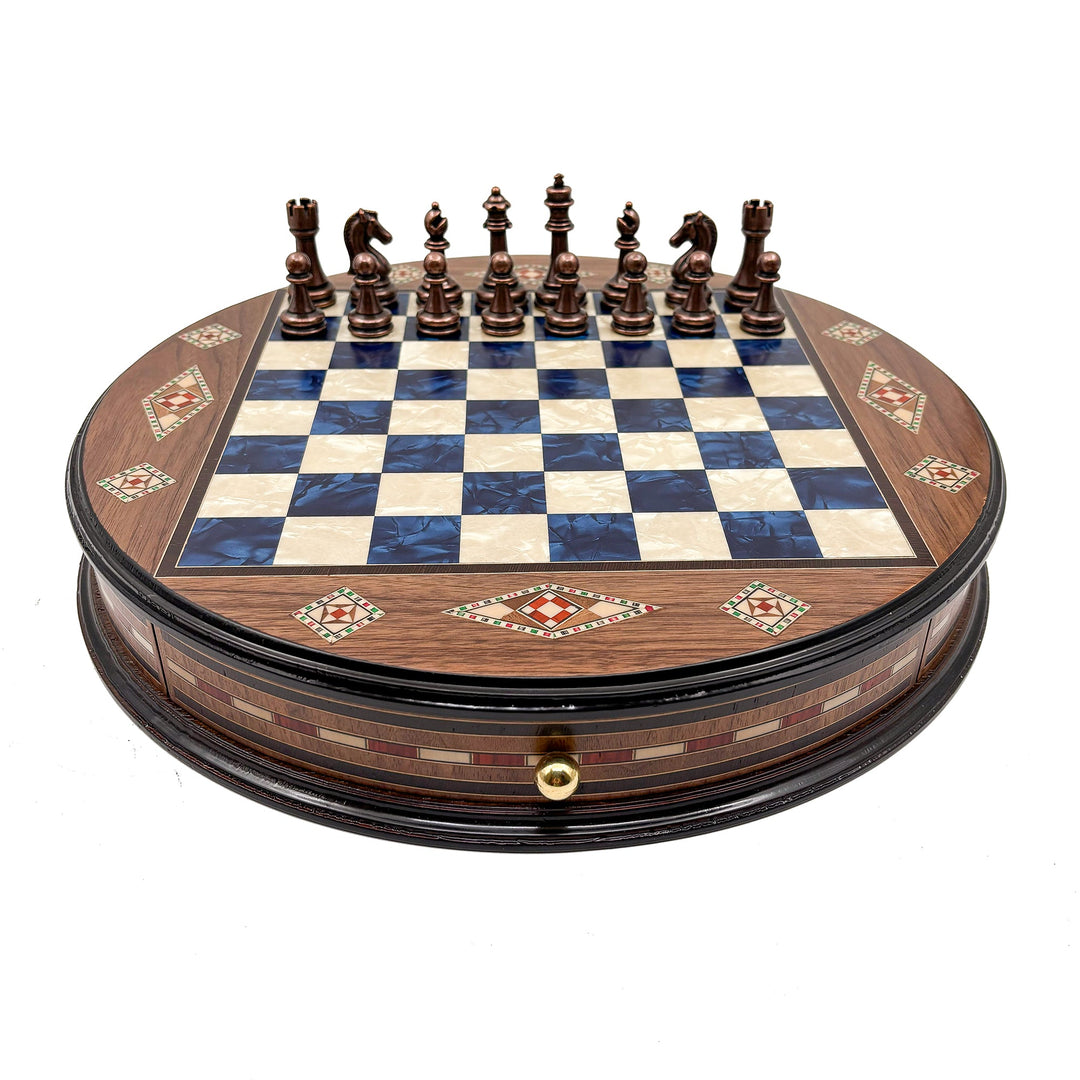 Luxury Round Rosewood & Walnut Chess Set With Metal Pieces My Chess Sets