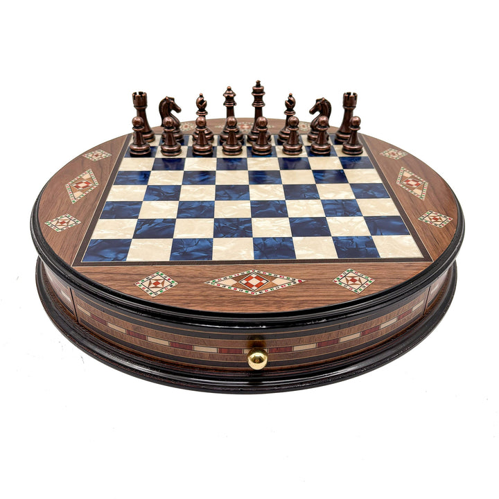 Luxury Round Rosewood & Walnut Chess Set With Metal Pieces My Chess Sets