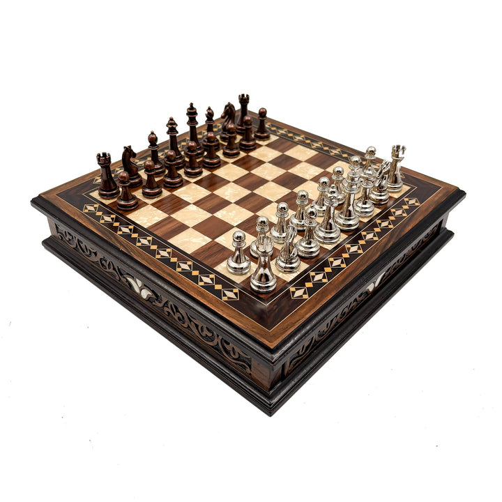 Personalized Handcrafted Wooden Chess Set with Storage Drawer - Walnut & Rosewood My Chess Sets