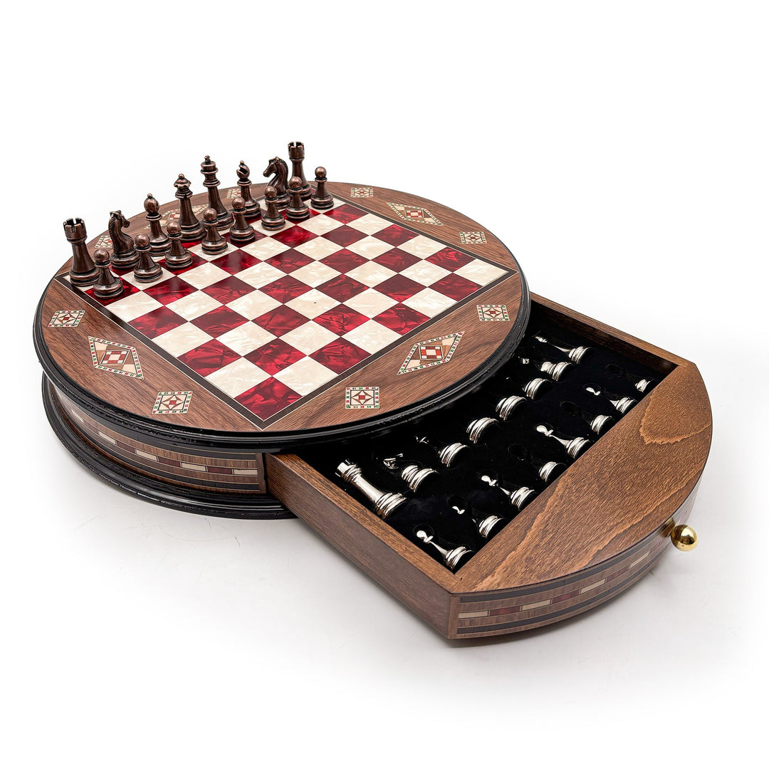 Luxury Round Rosewood & Walnut Chess Set With Metal Pieces My Chess Sets