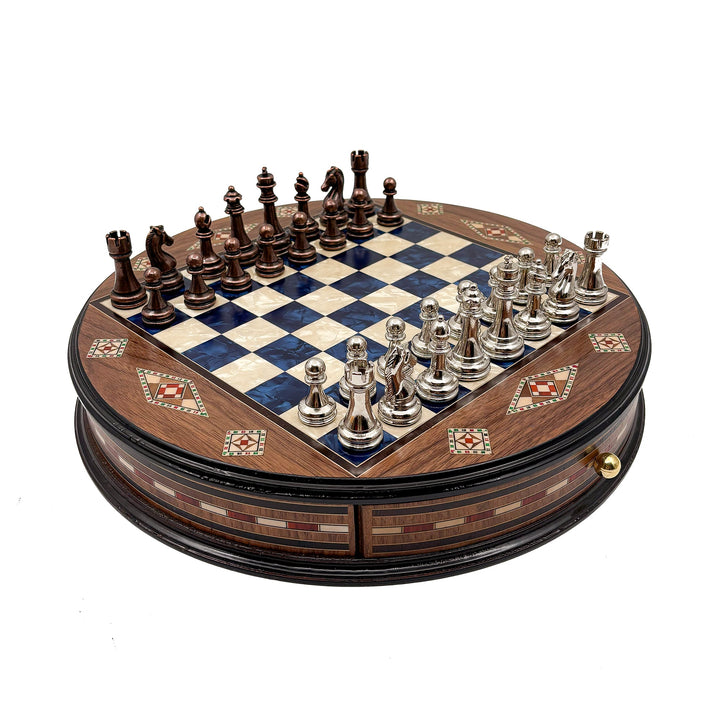 Luxury Round Rosewood & Walnut Chess Set With Metal Pieces My Chess Sets