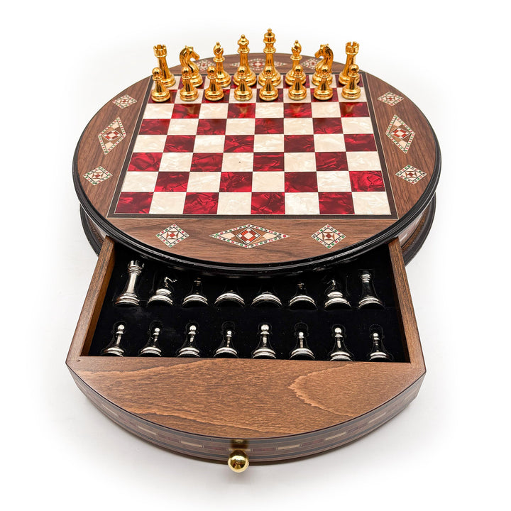 Luxury Round Rosewood & Walnut Chess Set With Metal Pieces My Chess Sets