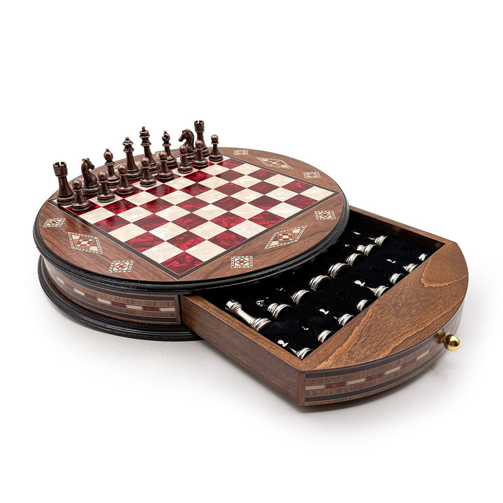 Luxury Round Rosewood & Walnut Chess Set With Metal Pieces My Chess Sets