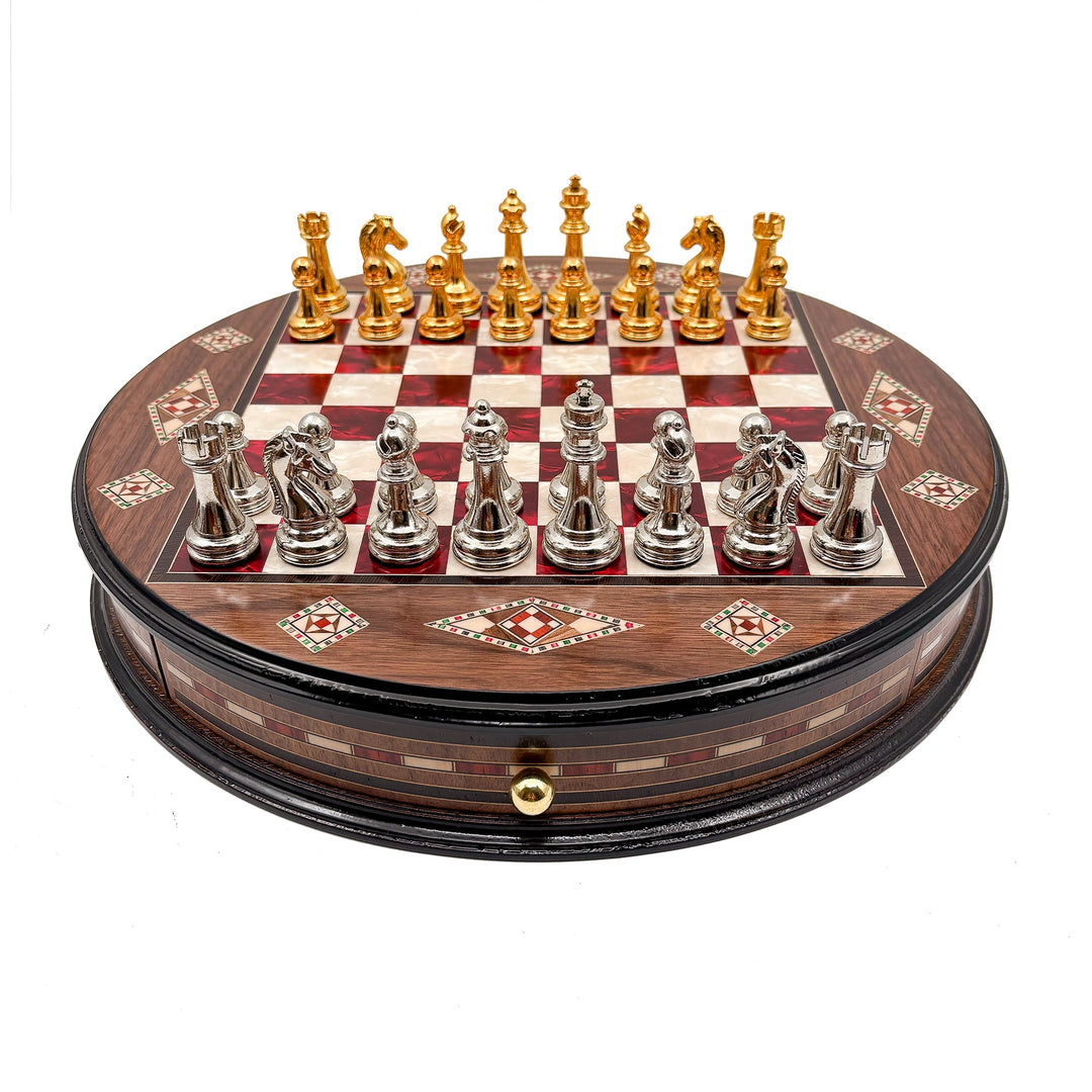 Luxury Round Rosewood & Walnut Chess Set With Metal Pieces My Chess Sets