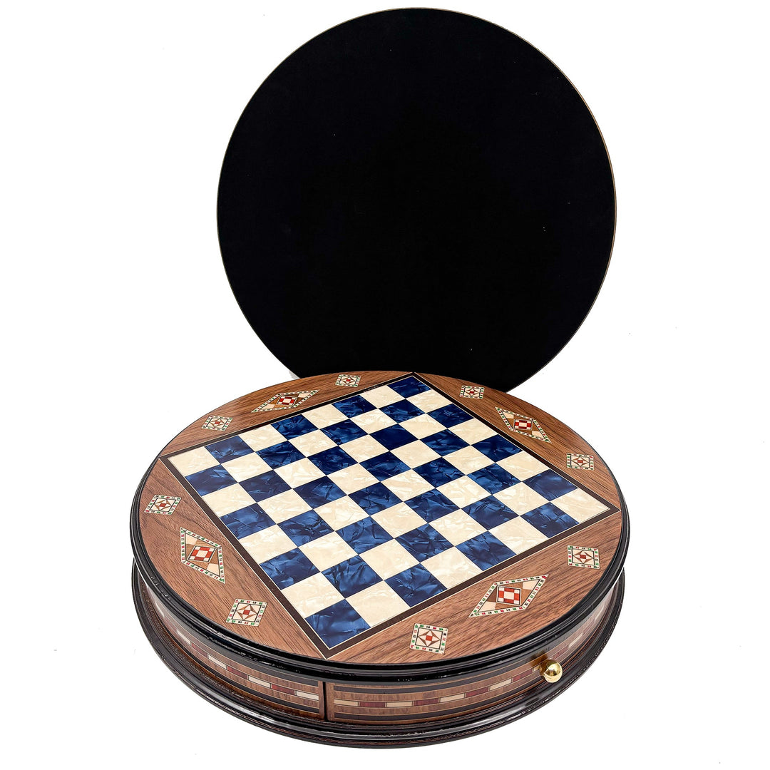 Luxury Round Rosewood & Walnut Chess Set With Metal Pieces My Chess Sets