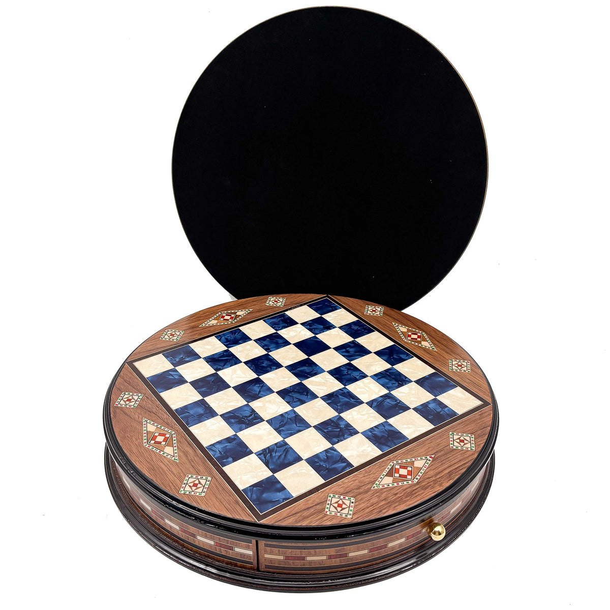 Luxury Round Rosewood & Walnut Chess Set With Metal Pieces My Chess Sets