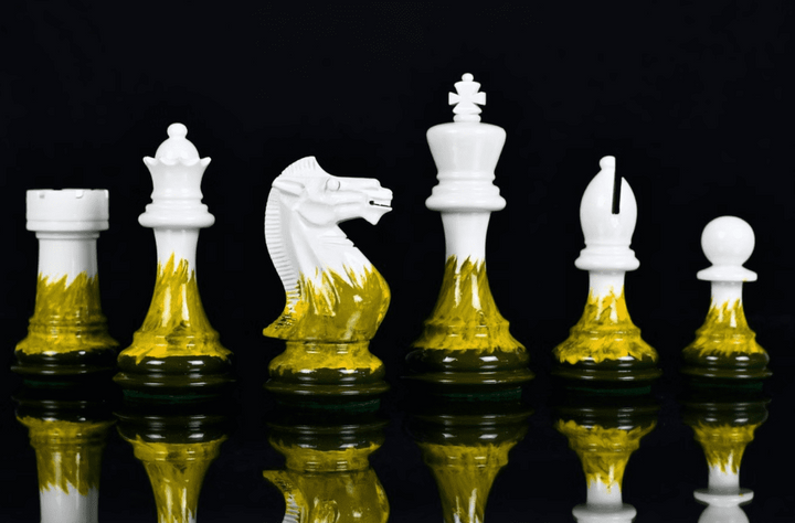 Flame & Frost Hand Painted Staunton Weighted Wooden Chess Pieces – 4.37″ King My Chess Sets