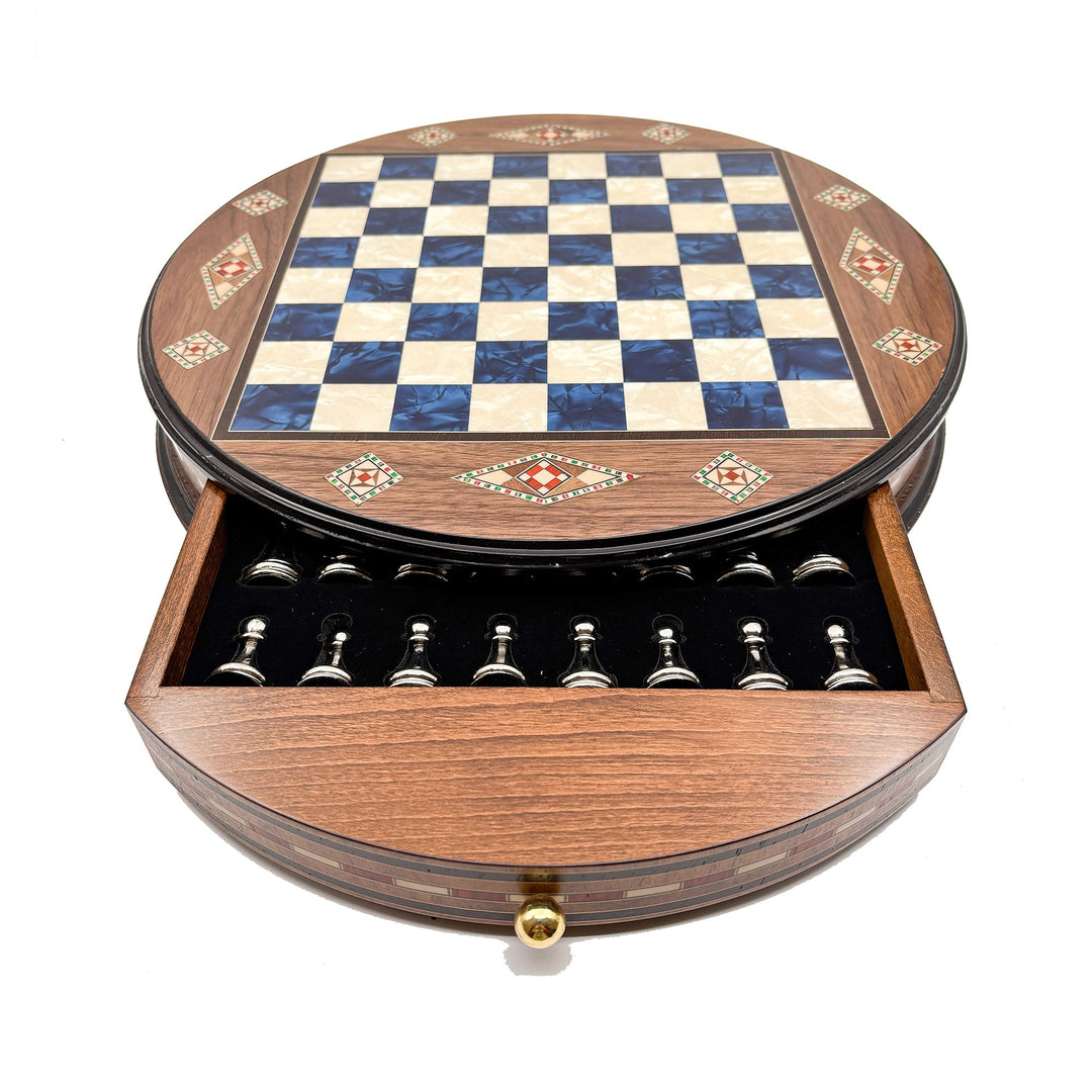 Luxury Round Rosewood & Walnut Chess Set With Metal Pieces My Chess Sets