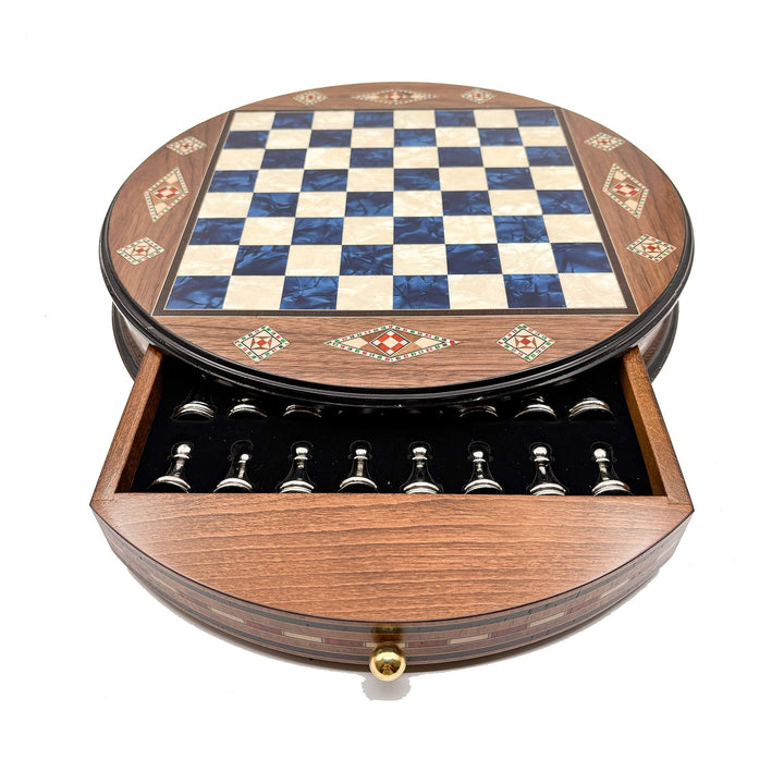 Luxury Round Rosewood & Walnut Chess Set With Metal Pieces My Chess Sets