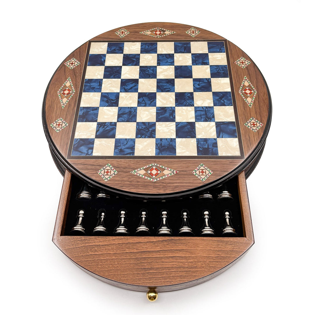Luxury Round Rosewood & Walnut Chess Set With Metal Pieces My Chess Sets