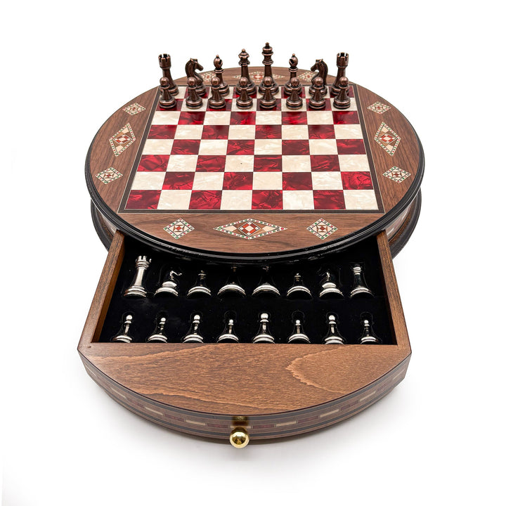 Luxury Round Rosewood & Walnut Chess Set With Metal Pieces My Chess Sets