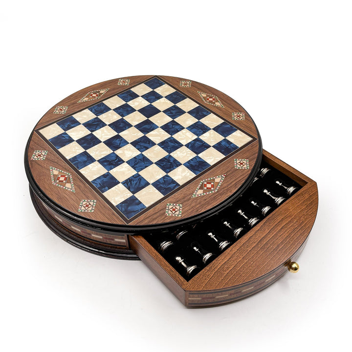 Luxury Round Rosewood & Walnut Chess Set With Metal Pieces My Chess Sets